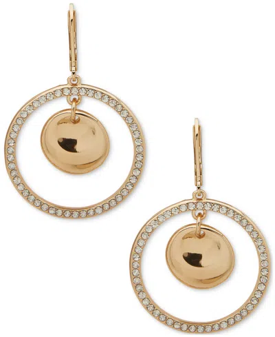 Anne Klein Gold-tone Crystal & Polished Disc Orbital Drop Earrings