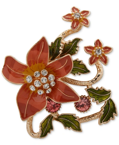 Anne Klein Gold-tone Crystal & Stone Flower Pin In Multi