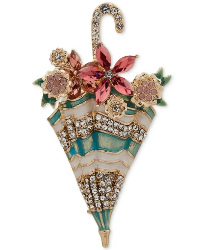 Anne Klein Gold-tone Crystal & Stone Flower Umbrella Pin In Multi