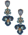 Anne Klein Gold-tone Crystal & Stone Multi-flower Drop Earrings In Blue