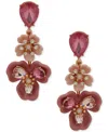 Anne Klein Gold-tone Crystal & Stone Multi-flower Drop Earrings In Pink