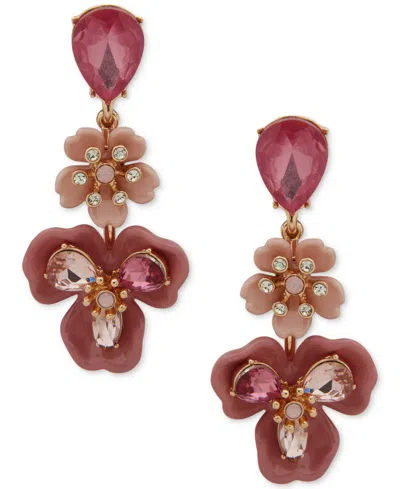 Anne Klein Gold-tone Crystal & Stone Multi-flower Drop Earrings In Pink