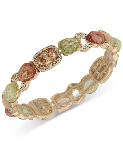 Anne Klein Gold-tone Crystal & Stone Stretch Bracelet In Multi