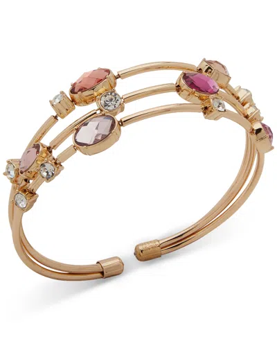 Anne Klein Gold-tone Crystal & Stone Triple-row Bangle Bracelet In Multi
