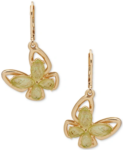 Anne Klein Gold-tone Crystal Butterfly Motif Drop Earrings In Green
