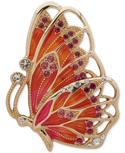 Anne Klein Gold-tone Crystal Butterfly Pin In Multi