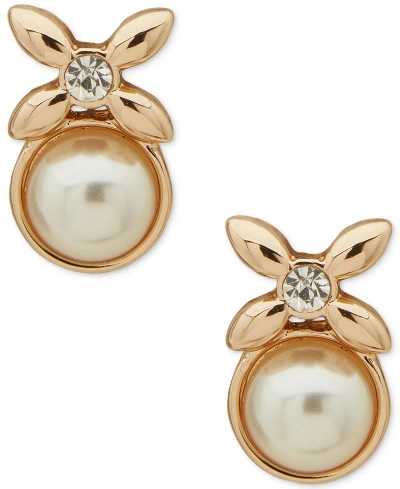 Anne Klein Gold-tone Crystal Button Drop Earrings