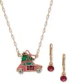 Anne Klein Gold-tone Crystal Car With Tree Pendant Necklace & Drop Earrings Set In Multi