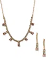 Anne Klein Gold-tone Crystal Cup Chain Frontal Necklace & Earrings Set In Pink
