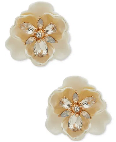 Anne Klein Gold-tone Crystal Flower Button Statement Earrings