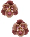 Anne Klein Gold-tone Crystal Flower Button Statement Earrings In Pink