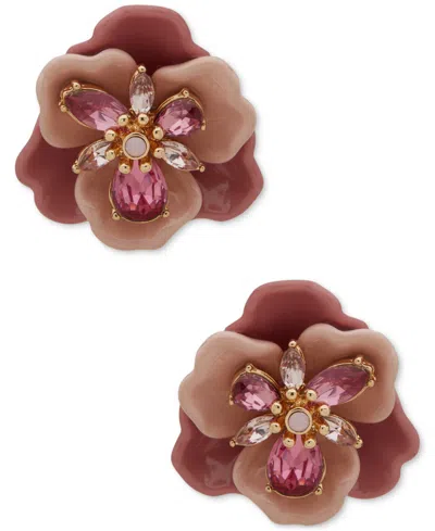 Anne Klein Gold-tone Crystal Flower Button Statement Earrings In Multi