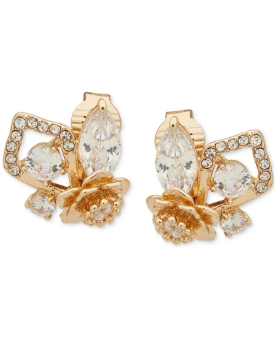 Anne Klein Gold-tone Crystal Flower Clip-on Button Earrings