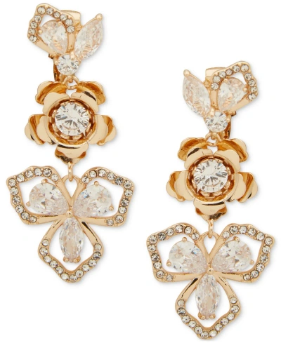 Anne Klein Gold-tone Crystal Flower Clip-on Drop Earrings