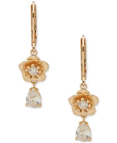 Anne Klein Gold-tone Crystal Flower Stone Drop Earrings