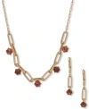 ANNE KLEIN GOLD-TONE CRYSTAL LINK FRONTAL NECKLACE & DROP EARRINGS SET