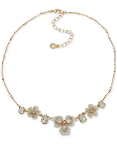 Anne Klein Gold-tone Crystal Multi Flower Collar Necklace, 16" + 3" Extender In White