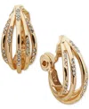 ANNE KLEIN GOLD-TONE CRYSTAL MULTI ROW BUTTON COMFORT CLIP ON EARRINGS