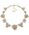 Anne Klein Gold-tone Crystal Muti Flower Collar Necklace, 16" + 3" Extender In Crystal