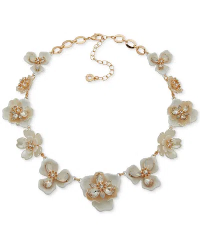 Anne Klein Gold-tone Crystal Muti Flower Collar Necklace, 16" + 3" Extender In Neutral
