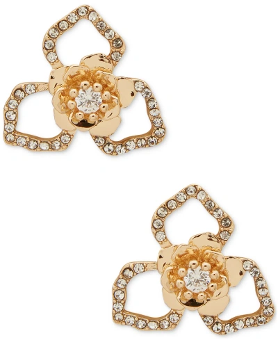 Anne Klein Gold-tone Crystal Open Flower Stud Earrings