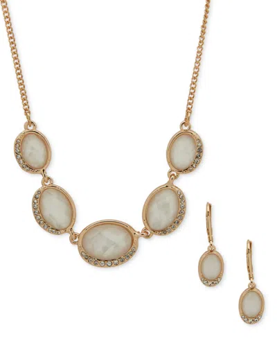 Anne Klein Gold-tone Crystal Oval Frontal Necklace & Earrings Set