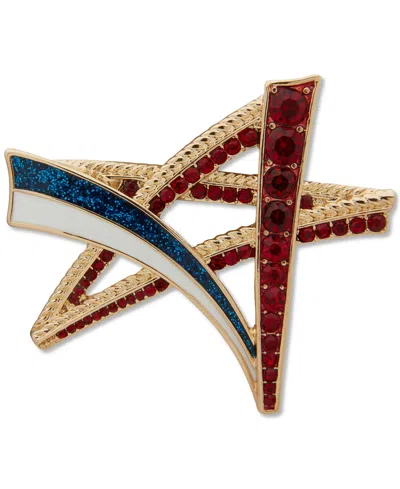 Anne Klein Gold-tone Crystal Red, White & Blue Star Pin