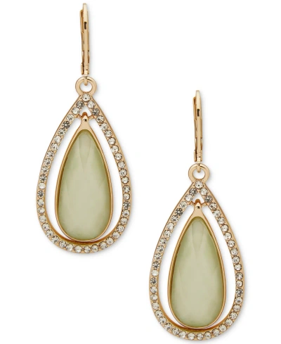 Anne Klein Gold-tone Crystal Teardrop Orbital Drop Earrings In Green