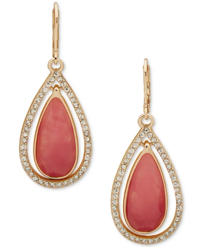 Anne Klein Gold-tone Crystal Teardrop Orbital Drop Earrings In Pink