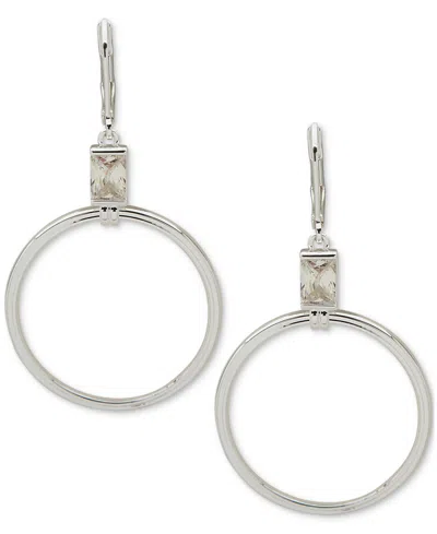 Anne Klein Gold-tone Cubic Zirconia Ribbed Circle Drop Earrings In Crystal