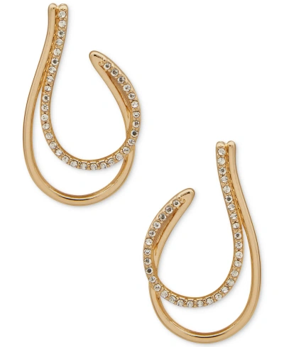 Anne Klein Gold-tone Double-row Crystal Hoop Earrings, 1-2/5" In Crystal Wh