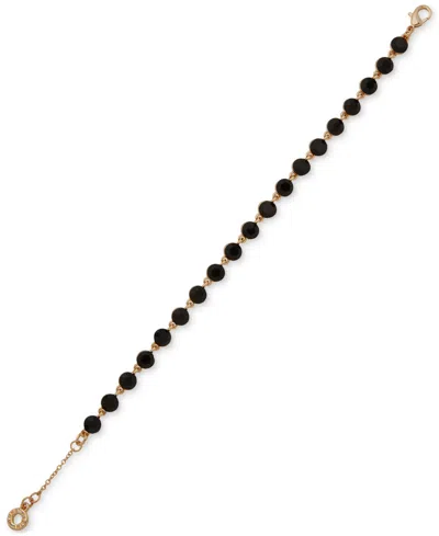Anne Klein Gold-tone Floating Color Stone Flex Bracelet In Black
