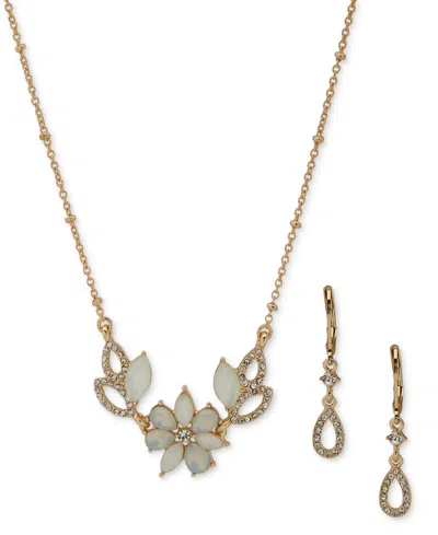 Anne Klein Gold-tone Floral Cluster Drop Earrings & Pendant Necklace Set, 16" + 3" Extender In White