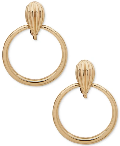 Anne Klein Gold-tone Fluted Doorknocker Clip-on Drop Earrings