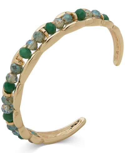 Anne Klein Gold-tone Green Multi Beaded Cuff Bracelet