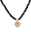 Anne Klein Gold-tone Imitation Pearl & Pave Heart Pendant Necklace, 16" + 3" Extender In Jet
