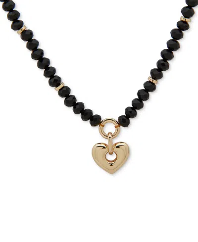 Anne Klein Gold-tone Imitation Pearl & Pave Heart Pendant Necklace, 16" + 3" Extender In Jet