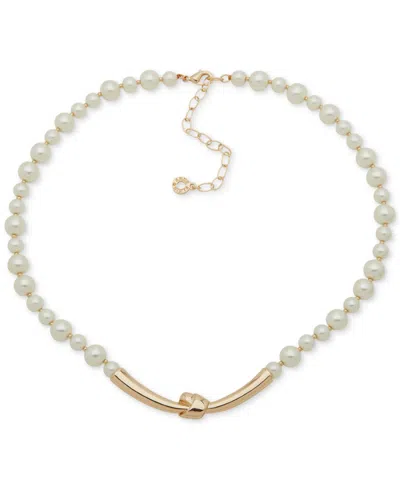 Anne Klein Gold-tone Imitation Pearl & Polished Knot Statement Necklace, 16" + 3" Extender In Neutral