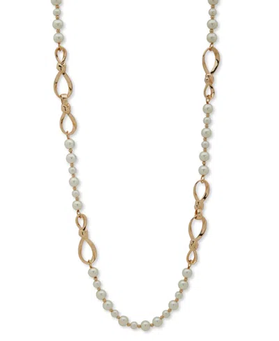 Anne Klein Gold-tone Imitation Pearl & Twisted Knot Long Statement Necklace, 42"