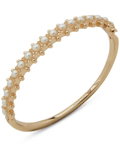 Anne Klein Gold-tone Imitation Pearl Bangle Bracelet