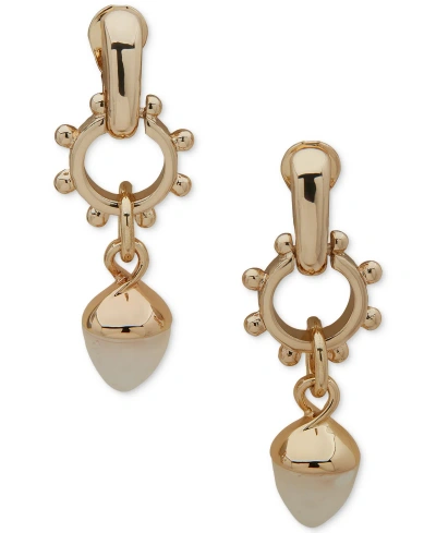 Anne Klein Gold-tone Imitation Pearl Clip-on Linear Drop Earrings