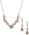 ANNE KLEIN GOLD-TONE IMITATION-PEARL CRYSTAL BUTTERFLY NECKLACE & DROP EARRINGS SET