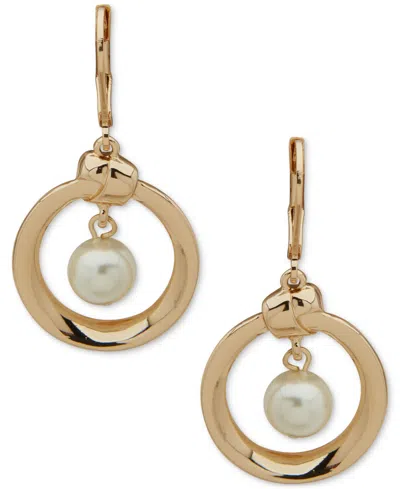 Anne Klein Gold-tone Imitation Pearl Knot Orbital Drop Earrings