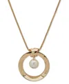 Anne Klein Gold-tone Imitation Pearl Orbital Circle Long Pendant Necklace, 32" + 3" Extender In Pearl