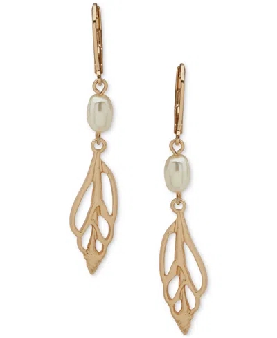 Anne Klein Gold-tone Imitation Pearl Shell Linear Drop Earrings