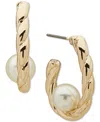 ANNE KLEIN GOLD-TONE IMITATION PEARL TWISTED C-HOOP EARRINGS