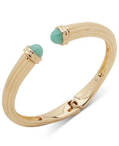 Anne Klein Gold-tone Imitation Turquoise Fluted Cuff Bracelet In Blue