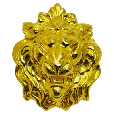 Pre-owned Anne Klein Gold Tone Lions Head Designer Runway Brooch In Multi