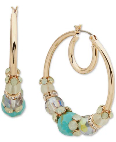 Anne Klein Gold-tone Medium Mixed Stone & Bead Hoop Earrings, 1.58" In Multi