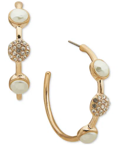 Anne Klein Gold-tone Medium Pave & Imitation Pearl Disc C-hoop Earrings, 1.25" In Crystal